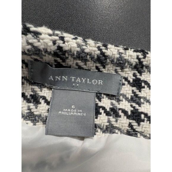 Ann Taylor LOFT Beige Houndstooth Mini Skirt Wool Zippered A Line Women Size 6 - Picture 3 of 5